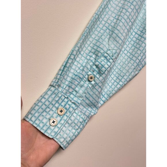 Tommy Bahama 100% Linen Turquoise Plaid Long Sleeve Shirt, Sz XXL - Picture 7 of 11